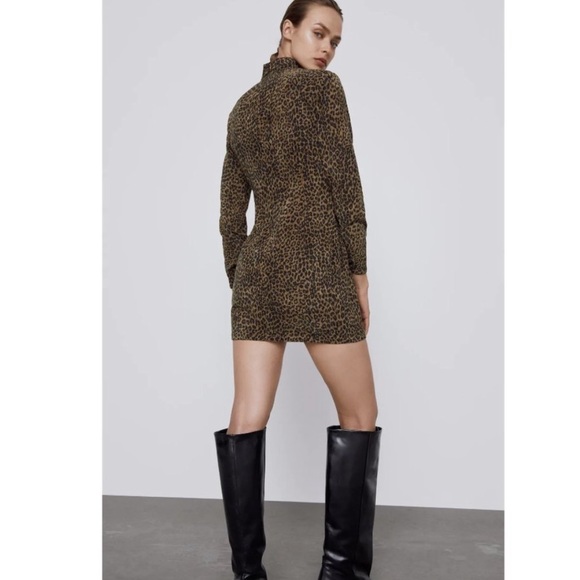 Zara Corduroy Cheetah Long Sleeve Mock Neck Dress - Picture 4 of 10